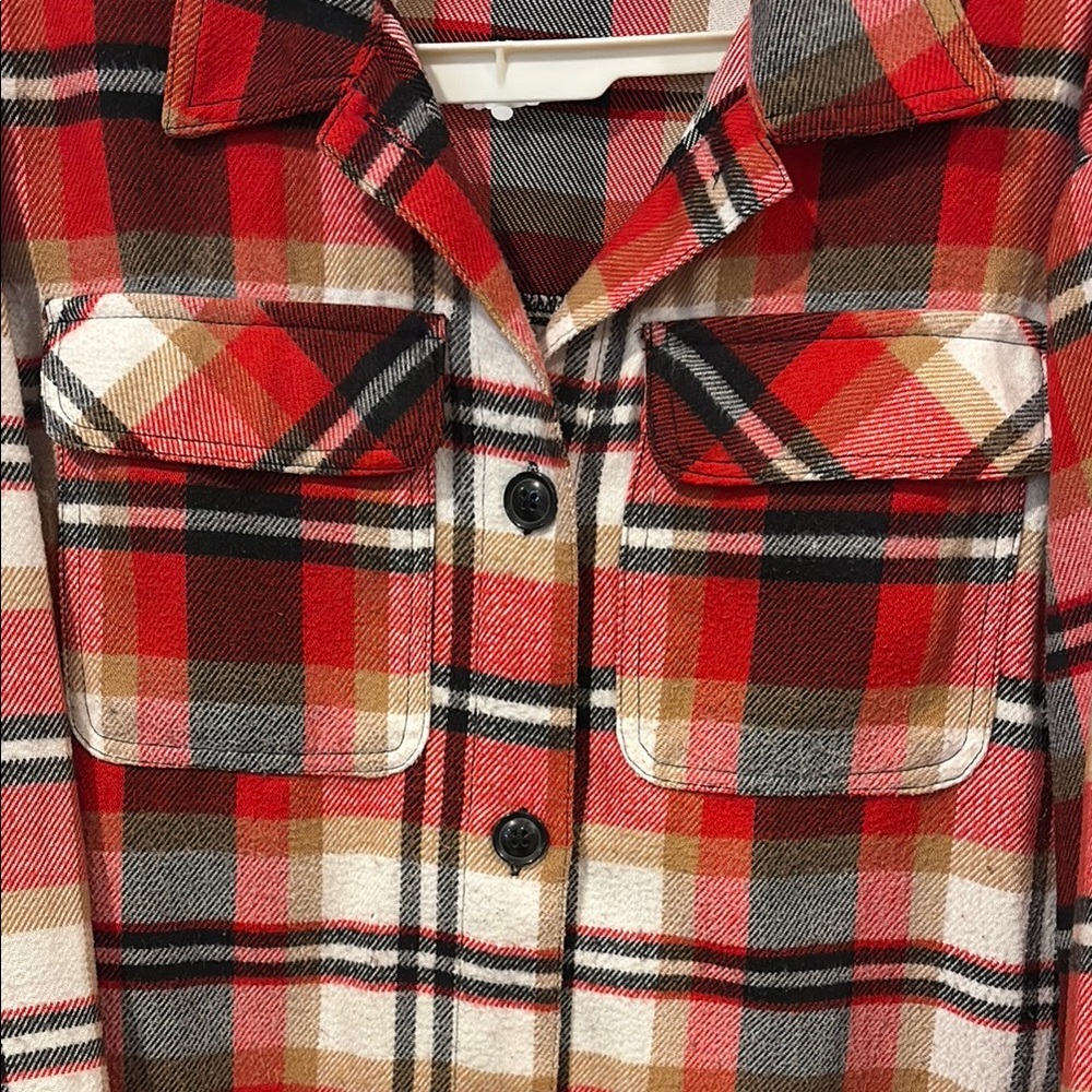 No Boundaries Red and Cream Plaid Button Shirt - Picture 3 of 6